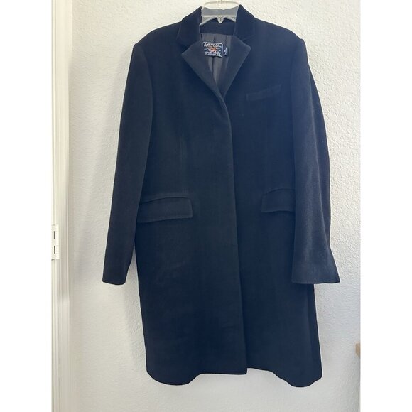 Vtg American Living Womens Long Coat XL Black Wool Angora Blend Old Money Career - Picture 1 of 14